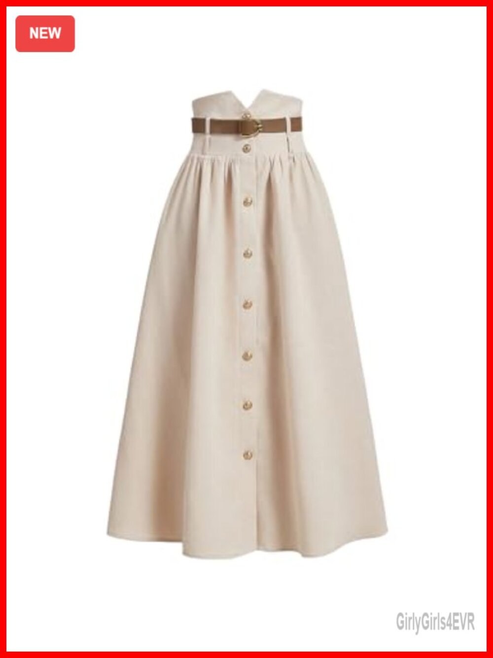 GORGLITTER Button Maxi Skirt with Belt High Waisted A-Line Long Flowy